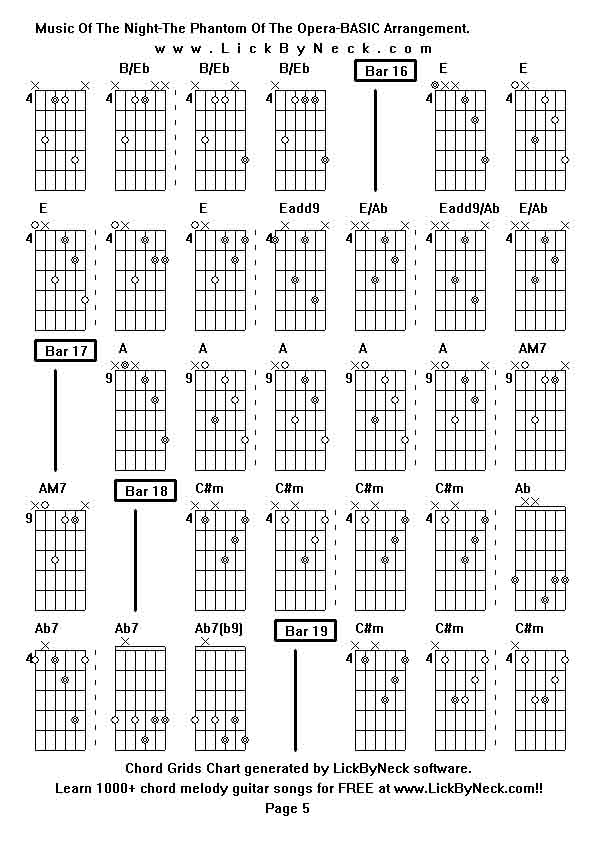 Chord Grids Chart of chord melody fingerstyle guitar song-Music Of The Night-The Phantom Of The Opera-BASIC Arrangement,generated by LickByNeck software.